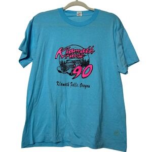 Vintage 90s Screen Stars Klamath Kruise 90 T Shirt Mens Large Blue Car Show OR‎